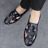 2022 New Loafers Men Shoes PU Leather Solid Color Round Toe Classic Fashion Hollow Print Youth Trend Simple Casual Sandals HM366