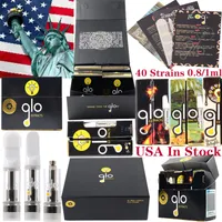 USA In Stock Newest Packaging Empty 40 Strains GLO Atomizers Extracts Vape Cartridges Oil Carts Dab Wax Pen Ceramic Coil Glass Thick 510 Thread Battery Vaporizer