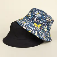 Berets Cotton Flower Butterfly Print Bucket Hat Fisherman Outdoor Travel Sun Cap Hats For Men And Women 453