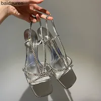 Baldauren Women Sandals Teli alti Scarpe per matrimoni di punta di strassiani Abito aperto Festa di qualità in argento 220721
