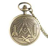 Zegarki kieszonkowe Masońskie Design Men Freemasonry Chrome Square i Compass Mason Naszyjnik Wisiant Kwarc Prezenty dla Freemasonpocket
