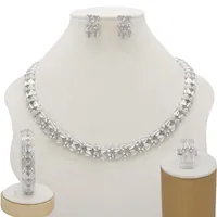 Earrings & Necklace Silver Jewelry Sets Dubai Gold Women Fashion Wedding Bride Accessory Bracelet RingEarrings