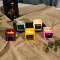 1pc Romantic Handmade Scented Candle Plant Essential Oil Square Jar Aromatherapy Candle Travel Candles Natural Soy Wax Home Deco