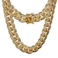 Mans 14K Gold Finish Iced Out Diamond Cuban Chain With Triple Locking Clasp