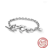Link Chain Original 925 Sterling Silver Knooped Heart T-Bar Bracelet Fit European Brand Beacelet Jewelry Inte22