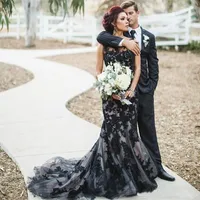 Applique Black Lace Wedding Gown Mermaid Sheer Neck Tulle Gothic Plus Size Bridal Dresses 2019 Vestidos De Novia Tallas Grandes Br308l