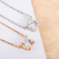 S925 prata esterlina quatro garra único diamante vaca cabeça colar clavícula cadeia mulheres 18k rosa ouro chapeamento simples japonês e coreano