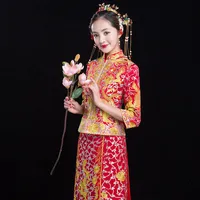 Abbigliamento etnico abito da sposa tradizionale cinese Drago lungo drago phoenix cheongsam elegante sposa sposa vintage splendida raso qipa