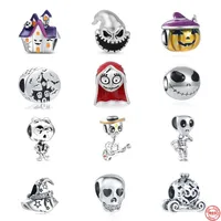 925 Sterling Srebrny Dangle Charm DIY Halloween Skull Znakomite koraliki Koraliki Fit Pandora Charms Bransoletka DIY Akcesoria biżuterii