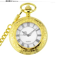 Pocket Watches Golden Quartz Watch Fob Chain Men Women Steampunk Roman Numerals Dial Fashion