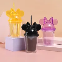 16oz mus öron tumlar med båge musöron kopp 450 ml 8 färger akrylplast vatten flaskor bärbara söta barnkoppar