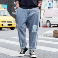 ياردات كبيرة من الرجال تسع نقاط جينز جينز فضفاضة هارلان علبة مستقيمة السماد على نطاق واسع زيادة السراويل الدهون