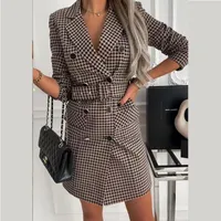 A110 2022 Womens Suits & Blazers Women's Suits & Blazers Temperament spring and autumn women's double breasted slim plaid waist long long sleeves suit jacket with belt