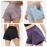 Designer Lulus Shorts Women Yoga Pants Leggings Lemon Womens Workout Gym Wear Solid Color Sports Elastic Fitness Lady Shorts Pocke2554