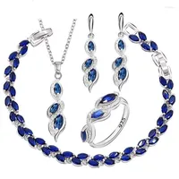 Brincos colar azul verde cúbico zirconia jóias de cor de prata para mulheres Pingente anel Pinglelet Free Gift Box WPAITKYS Tris22