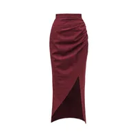 スカートおそらくuwoemnegant cotton cotton plaid非対称の不規則なスプリットハイウエストミッドカーフスカートS3008