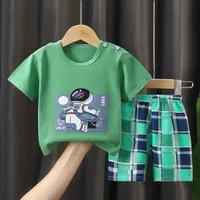 Kids Cool Boy Summer Clothes Set Thin Suit Baby Fashion Short Sleeve T Shirts Children Round Collars Cotton Childrens Wear