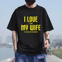 Men&#039;s T-Shirts Fashion Men 100% Cotton Cool T-shirt Motorcycl Gift Funny I Love It When My Wife Lets Me Ride Slim Fit T Shirts