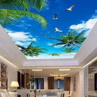Sfondi personalizzati carta da parati 3D albero di cocco blu cielo blu bianco seabird soffitto zenitale murale decorazione della casa tetto sfondo pittura impermeabile