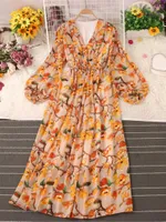 Robes décontractées imprimement floral boho femmes robe midi d'été élégante A-line Vintage Vintage Vestidos feme