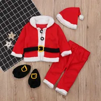4pcs Infant Baby Santa Christmas Tops pants hat socks Outfit Set Fashion Toddler Baby Boy Costume Casual Clothes Set Outfit 211027341T
