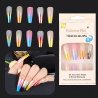 False Nails 24pcs Gradient Aurora Color Press on Coffin with Box and Glue Full Cover Nail Tip