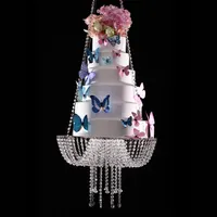 Rack de gâteau en cristal de 18 pouces Drape de style lustre en suspension Swing Gake rond gâteau suspendu stands de mariage