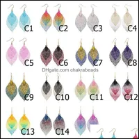 Dangle Chandelier Earrings Jewelry 15 Colors Double Leaf Tassel Simple Retro Metal Leaves Ear Drop Fashion W Dhcum