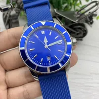 New Classic Rubber Band Mens Super-Ocean Watches 47mm Full Blue Dial Automatic Mechanical Watch Men Wristwatches AB2020161C1S1