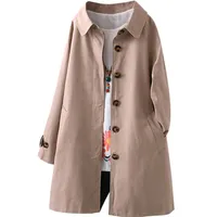 2020 Women Coat Spring Autumn Cotton Long Loose Coat Single-Breasted Outerwear Plus Size Casual Tops Solid Female Trench309I