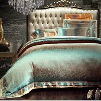 4PCs Green Jacquard Cotton Satin Bedding Set King Queen Luxury Quilt / Duvet Cover Bed Sheet Pillowcases BedClothes Home Textile