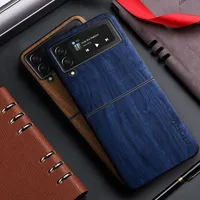 Fall för Samsung Galaxy Z Flip 4 Flip4 ZFLIP4 5G Bambu trä mönster läder täcker fodral