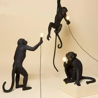 현대 블랙 원숭이 램프 수지 대마 밧줄 셀레티 몽키 램프 흰색 거실 펜던트 조명 매달려 램프 E272862