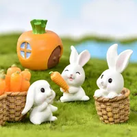 4pcs/ set Miniatures Rabbit Easter Hare Animal Figurine Resin Craft Mini Bunny Home Cake Decoration Accessories Desk Office