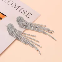 Dangle & Chandelier Long Tassel Drop Earrings For Women Silver Metal Shiny Rhinestones Luxury Party Wedding Fashion Jewelry GiftDangle
