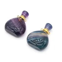 Colares pendentes garrafa de perfume de pedra natural Fluorite de óleo essencial para jóias Fluorite para jóias Fazendo um colar requintado acessórioPenda