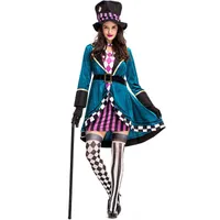 Alice au pays des merveilles Mad Hatter Come pour les adultes Femmes Fantasias Magicien cosplay Halloween Carnival Party Magic Robe Pourim L220609