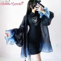 Japon Tarzı Harajuku Kimono Hırka Bluz Yeni Yaz Kadınlar Vintage Baskılı Şifon Uzun Hırka Dış Giyim Gömlek Lolita Y200828