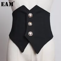 EAM Spring Summer Black Lose Bloy Forregular Split Soint Personally Wide Belt Women Fashion All-Match JT454 220614