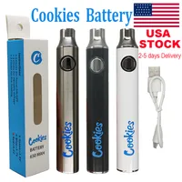 Cookies Cartridges Batteries USA Stock Cookies 650mAh Vape Battery 510 Thread Preheating Pen Vaporizer Rechargeable Adjustable Battery USB Cable Packaging Box