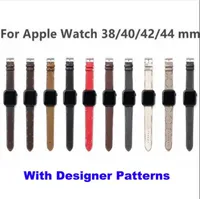 Designer Smart Watch -remmar för Apple Watch Band Series 1 2 3 4 5 6 38mm 40mm 42mm 44mm PU Läder Smartwatches Rem ersättning med designmönsteradapterkontakt