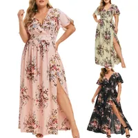 Plus Size Dresses Summer Women Flower Print Maxi Dress Fashion Short Sleeve Casual Loose Female Vintage ClothingPlus