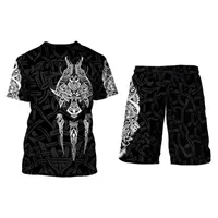 Heren shorts Fashion Summer Men/Women T -shirt Viking Tattoo Patroon 3D Gedrukte 2 stks/sets Kostuum Harajuku Pants Brand Tracksuits