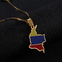 Pendant Necklaces Stainless Steel Enamel Colombia Map Necklace Trendy Women Men Colombian Flag JewelryPendant