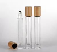 10ml Transparent Round Glass Bottle Eye Essential Oil Roll On Vials Metal Roller Ball Perfume Square Bottle With Bamboo Cap LLFA