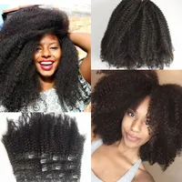 Avrasya Afro Kinky Curl Klip Uzantıları için Afrika Amerikan Saç 7 adet / takım 120g / adet G-Kolay Saç Kıvırcık Klips