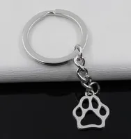 Fashion 20pcs/lot Key Ring Keychain Jewelry Silver Plated dog bear paw Charms