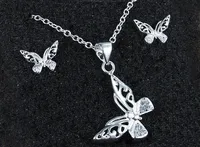 2016 Fashion charm Crystal butterfly 925 silver Earring necklace jewelry sets 10set / lot