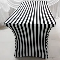 6ft Rectangle White & Black Color Stripe Print Lycra Table Cloth 2PCS With Free Shipping For Wedding Use