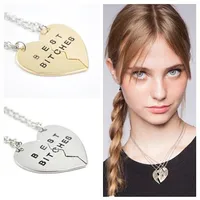 Ny 5set / Lot (guld, silver) 2 delar Broken Heart Bästa tikar Vintage hänge halsband mode smycken
